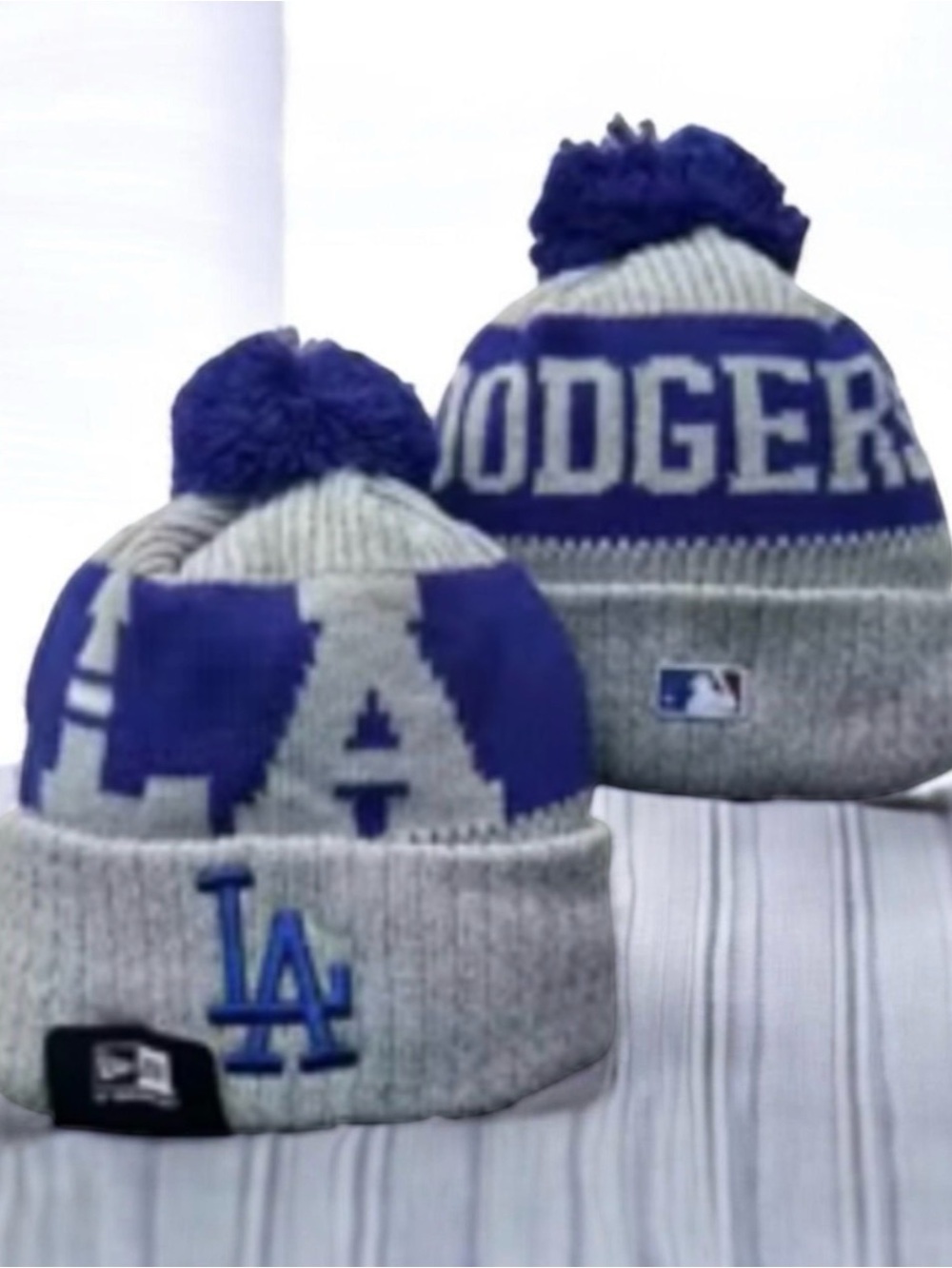 New Era Los Angeles Dodgers Gray and Royal Blue Pom Beanie